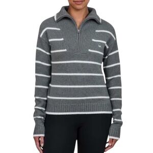 Benetton 3/4 zip cotton knit grey & white striped sweater S excellent condition